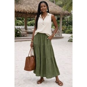 Studio West Cream Gauze‎ Sleeveless Top Size Medium Lightweight Boho Neutral